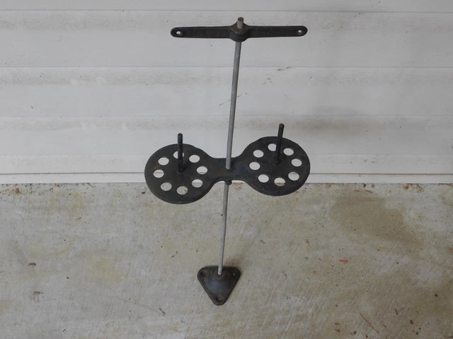 Antique Double String Thread Spool Holder Industrial Cast Iron Stand Sewing