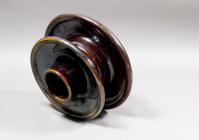 Large 9.25" Brown Glazed Porcelain Groove Top High Voltage Two Tier Insulator 3