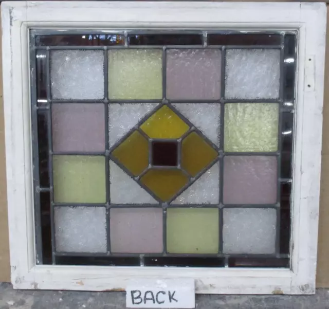 VICTORIAN ENGLISH LEADED STAINED GLASS WINDOW Simple Geometric 19" x 17.5" 3