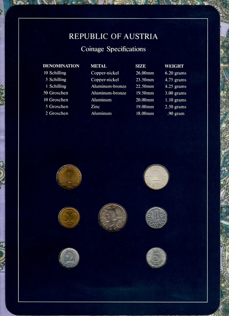 Coin Sets of All Nations Austria 1962-1994 UNC 5 Schilling 1962 Silver 1.9.89 2