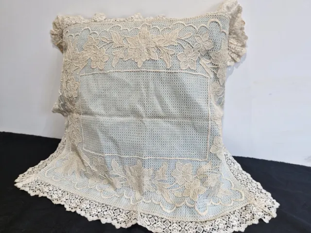 Antique Hand Embroidery Lace Cover Victorian Vintage Silk