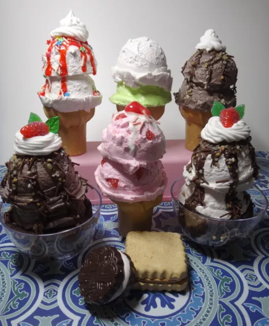 Double Ice Cream Sundaes and Cones  Fake/ Faux Desert/ Replica Prop