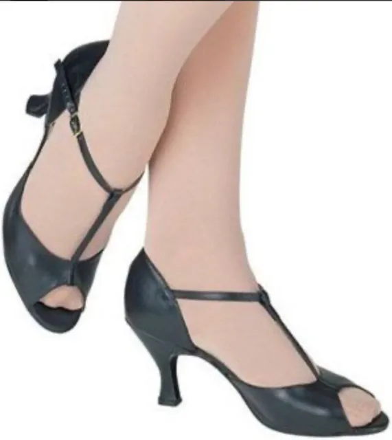 Capezio Latin Ballroom Dance Shoes T Strap Sandal BR08 2.5" Black Leather SZ 9.5