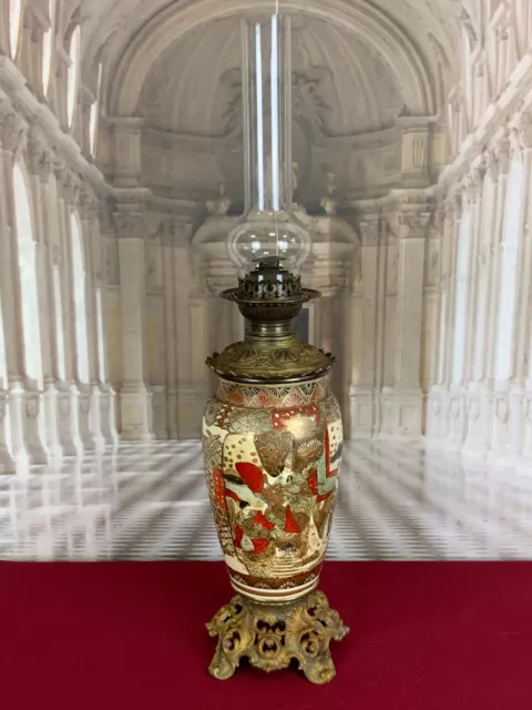 Antike Japan Vase Aus Porzellan Satsuma Umgebaut Zu Petroleumlampe