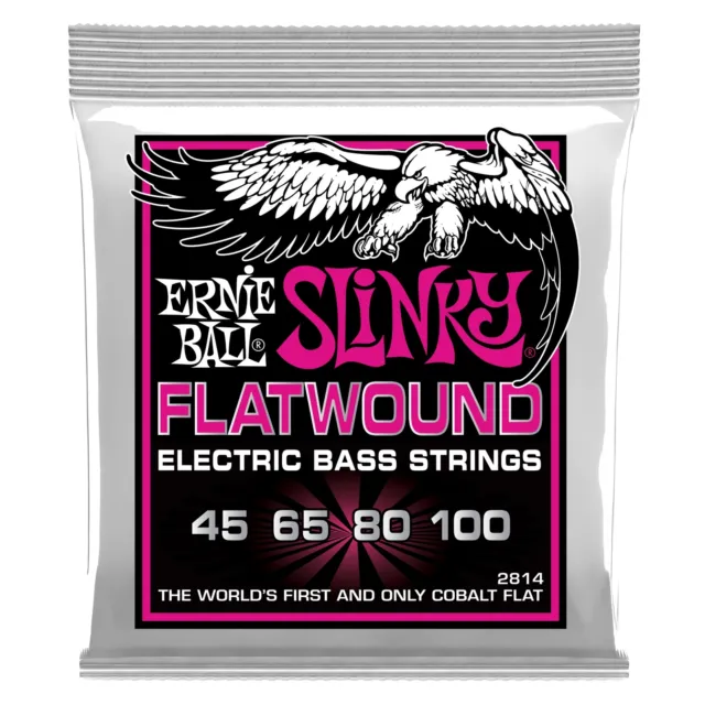 Ernie Ball 2814 Super Slinky Flatwound Electric Bass Strings, (45-100 Gauge)