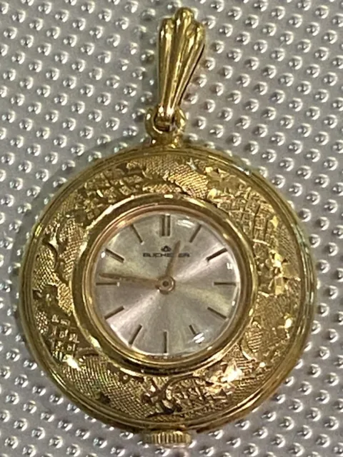 BUCHERER GOLD TONE METAL VINTAGE POCKET WATCH 17 JEWELS 30mm SWISS MADE