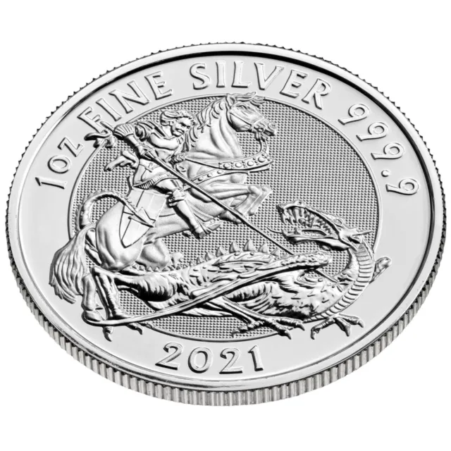 1oz Fine Silver  2021 Royal Mint - Valiant George & The Dragon £2 Bullion Coin'