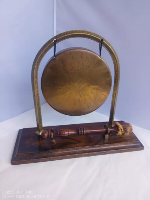 Vintage Brass Dining Gong On Wooden Base