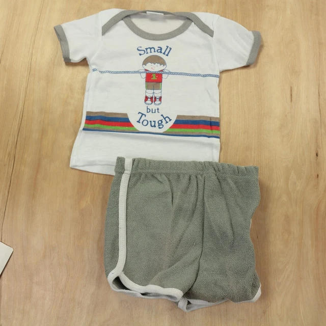 vtg 70s 80s baby set 9/12 Months small tough pajama outfit shorts esence retro