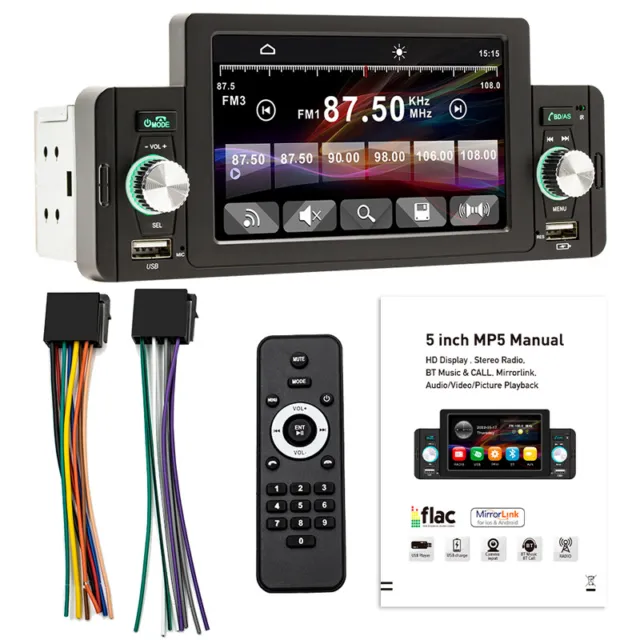 US 5" HD IPS 1Din Car Stereo Radio FM USB AUX TF MP3 MP5 Player Dash Parts Set
