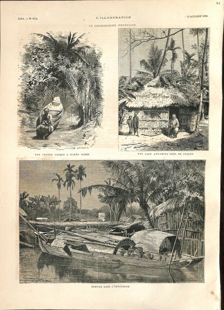 Cochinchine française case annamite Annam à Saigon au Viêt Nam ILLUSTRATION 1880