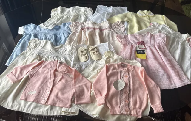 Large Bundle Of Vintage Baby Clothes inc Smocked Dresses & Shoes