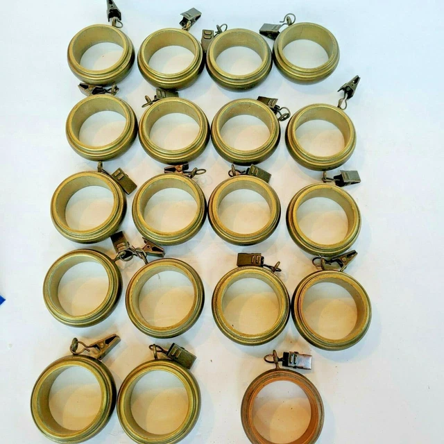 Curtain Rod Rings & Clips Set 19 Faux Wood 2” Round Antique Gold Drapery Window