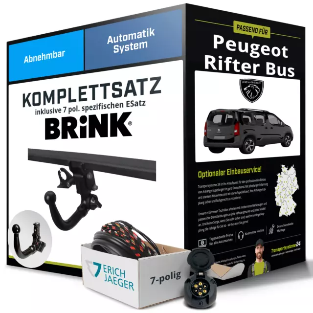 Für PEUGEOT Rifter Bus Anhängerkupplung abnehmbar +eSatz 7pol 09.2018-jetzt PKW