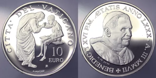 Vaticano: 2007 Papa Bened. Xvi, Lxxxi Giornata Missionaria Euro 10 Argento Proof