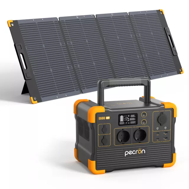 PECRON 1200W 614Wh Powerstation Solargenerator LiFePO4 MPPT mit 200W Solarpanel