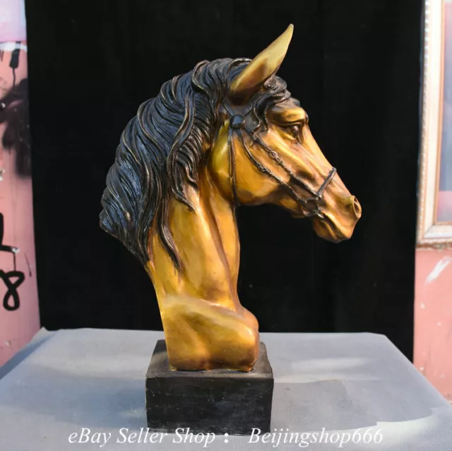 16.8" Old China Brass Copper Fengshui 12 Zodiac Year Horse Head Statue Bust