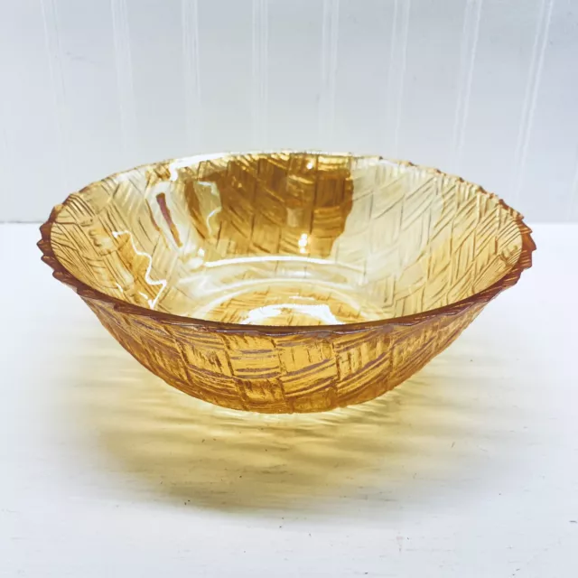 Vintage Iridescent Glass Bowl Indiana Marigold Carnival Basket Weave 8”