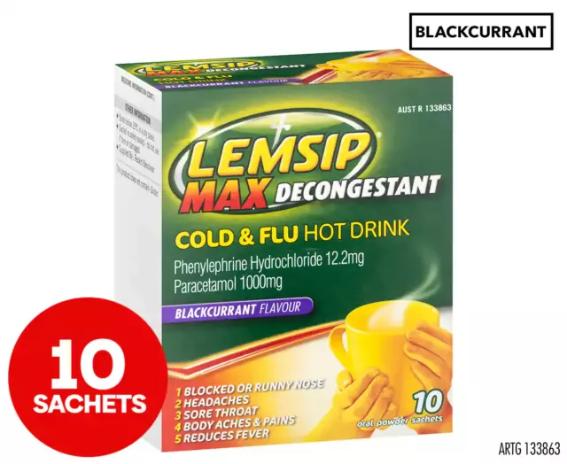 Lemsip Max Decongestant Cold & Flu Hot Drink Blackcurrant 10Pk