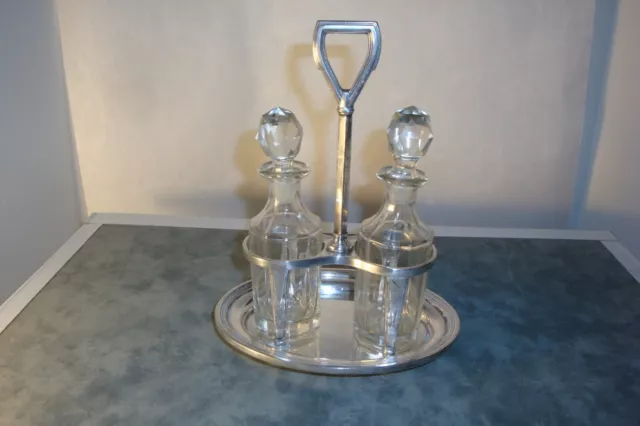 Cunard White Star silver plated tray & glass Cruet set oil & vinegar tray