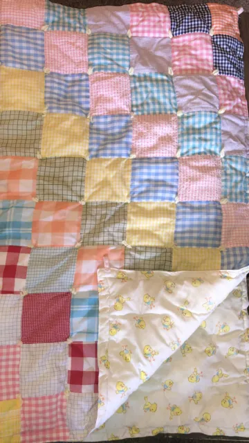 Handmade Patchwork Baby Quilt Plaid/Checks & Yellow Baby Chicks 39”x 46”