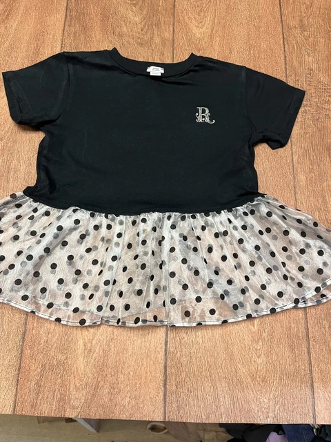T-shirt River Island Peplum ragazze età 5/6 nero maglia bianca a macchie piccolo logo