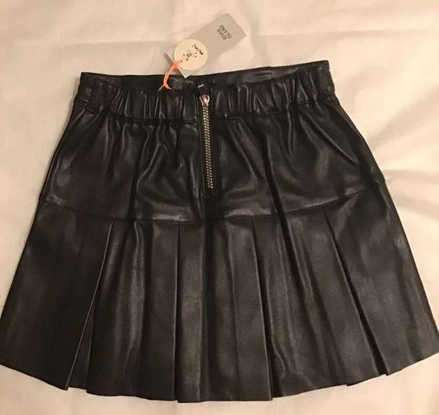 River island mini girls aged 2-3 Years pleated faux leather skirt outfit BNWT 10