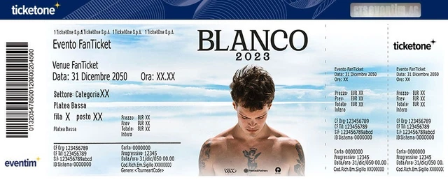 N. 2 Biglietti Blanco 4/07/2023 ROMA Stadio Olimpico, Settore Prato SUD