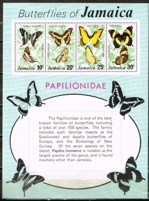 Timbres papillons tropicaux de la faune jamaïcaine en mini-feuille 1981 neuf dans son emballage d'origine