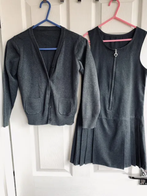 girls clothes bundle age 7 yrs grey uniform school dress cardigan M&S george