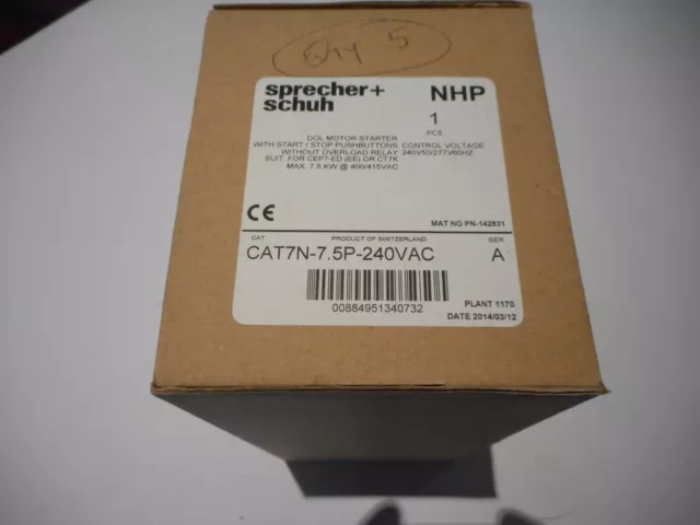 Sprecher + Schuh 7.5Kw  Dol Starter Cat7N-7.5P-240Vac  Pb  No O/L  3 Pole Ip66