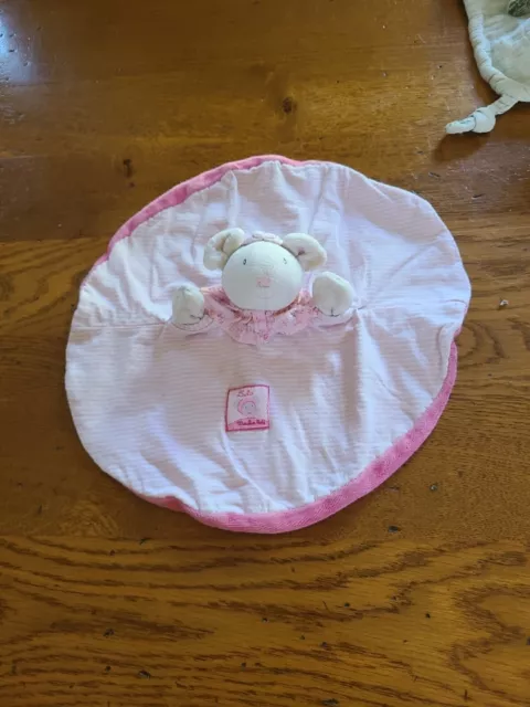 Doudou plat souris MOULIN ROTY Lila et Patachon rose rond rayé  PARFAIT ÉTAT