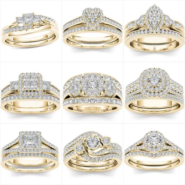 Gorgeous 18k Yellow Gold Plated Rings Women White Wedding Rings Sz 6-10