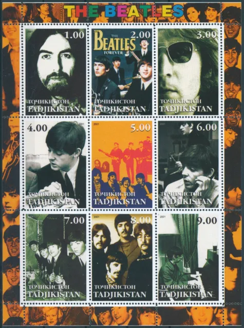 The Beatles Stamps Tajikistan 2001 MNH Music Singers John Lennon People 9v M/S