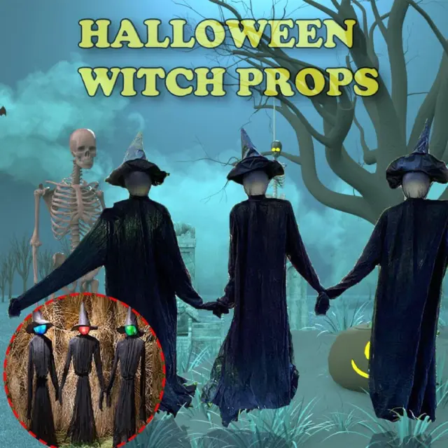 Halloween Outdoor Decorations Large Light Up Holding Hands Screaming Witches