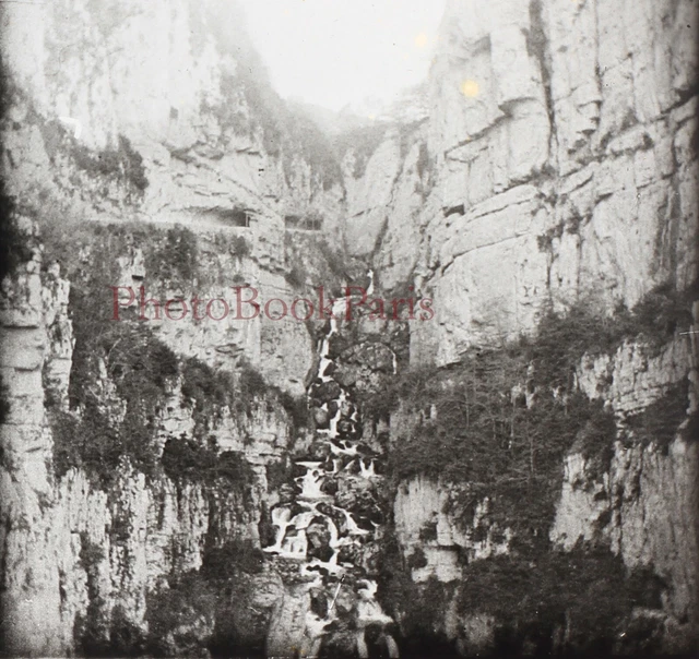 Montagne Cascade c1910 Photo Plaque de verre Stereo Vintage V33L15n