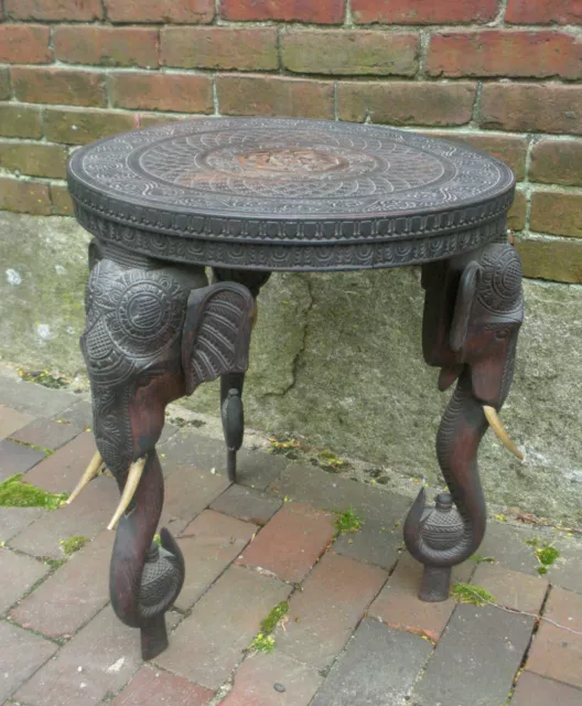 Early 20th Late 19th Century Anglo Indian Carved Wood Elephant Leg Coffee Table