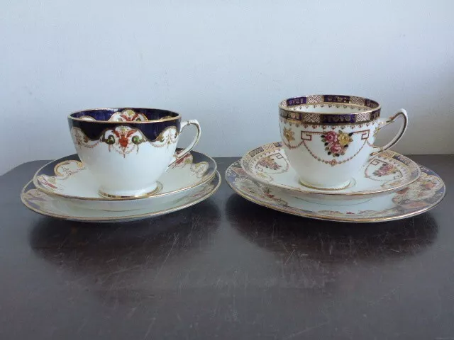 STANDARD CHINA ENGLAND TEA TRIO + DUO IMARI STYLE FLORAL BOUQUET c.1916-30