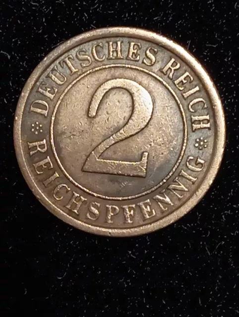 2 Reichspfennig 1925 A,Weimar,gebraucht