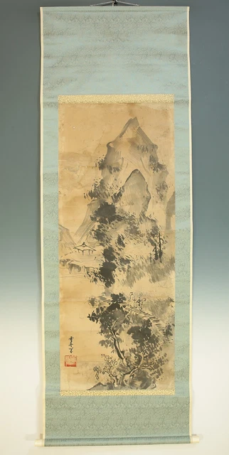 掛軸1967 JAPANESE HANGING SCROLL : SESSHU TOYO "SANSUI Landscape" @y110