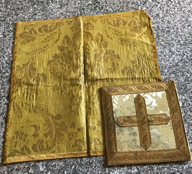 lotto antico velo copricalice e tasca con fili metallici dorati per Chiesa