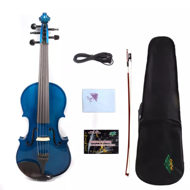 1 Set 5 String Electric Violin 4/4 Spruce Maple with Ebony Violin Parts Blue