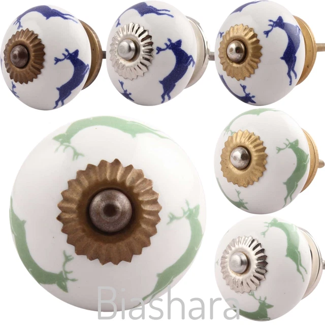 Stag CERAMIC DOOR KNOB Vintage Deer Cupboard Handles Cabinet Drawer Shabby Chic