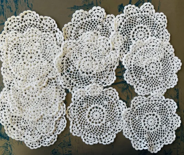 Job Lot 12 Vintage Crochet Lace Doilies  Coasters White Cotton 5" Wedding Party 2