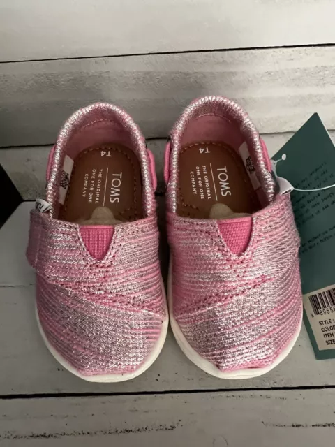 Tiny Toms Bimini Peony Metallic Pink Toddler Slip-on Girl Shoes US Size 4