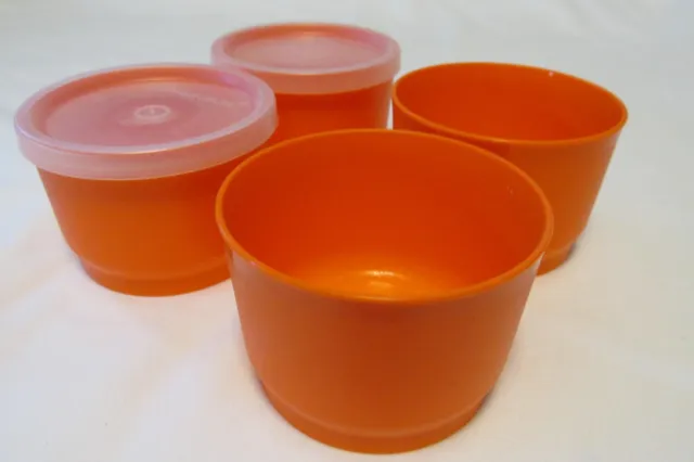 Vintage set of 4 orange Tupperware 2 snack cups small containers