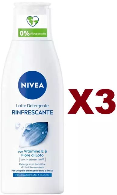 3 Pz Nivea Latte Detergente Rinfrescante Con Vitamina E 200Ml Pelli Normali