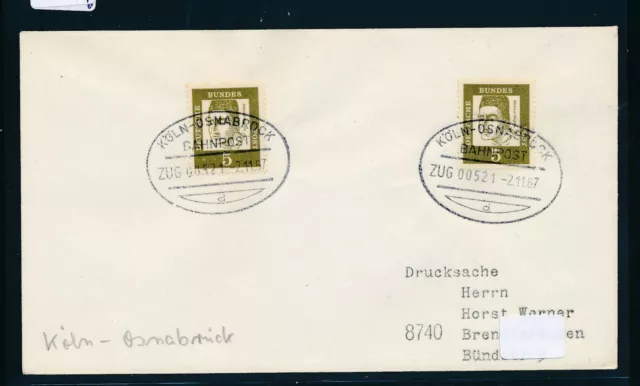 03601) Bahnpost Ovalstempel Köln - Osnabrück ZUG 00521 d, DS 1967