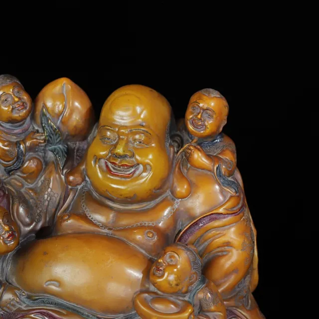 Chinese Exquisite Handmade Children and Buddha Carving Shoushan Stone Statue 3
