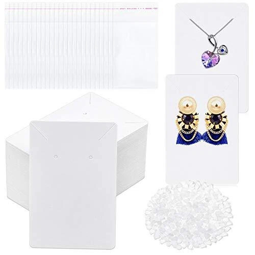 400pcs white earring cards with display holder cards, self-sealing bags